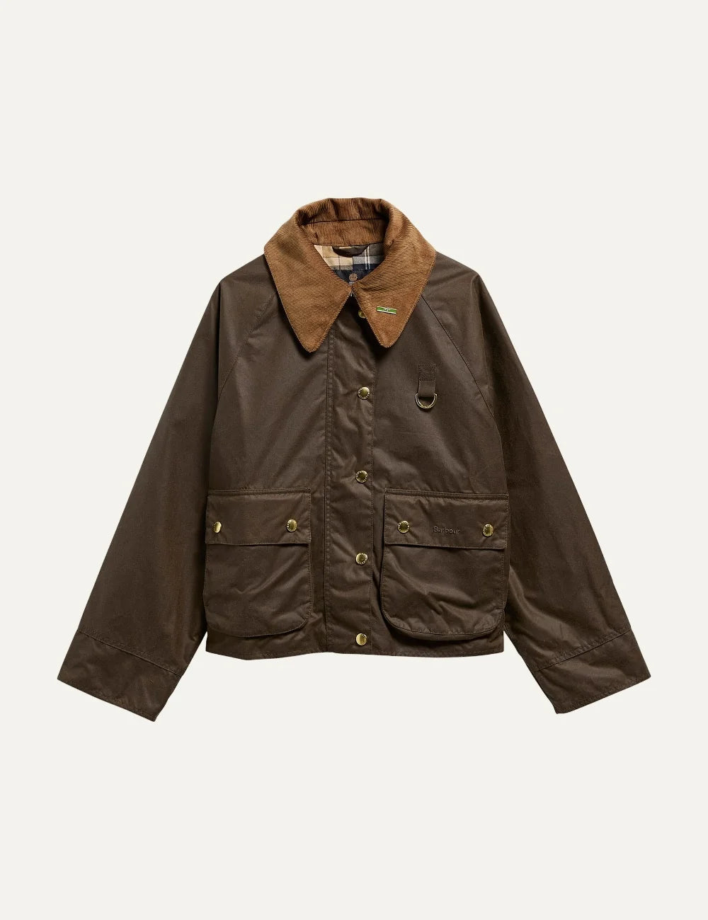 Barbour women Icons Modern Spey dark brown waxed cotton jacket with corduroy collar patch pockets and D-ring detail