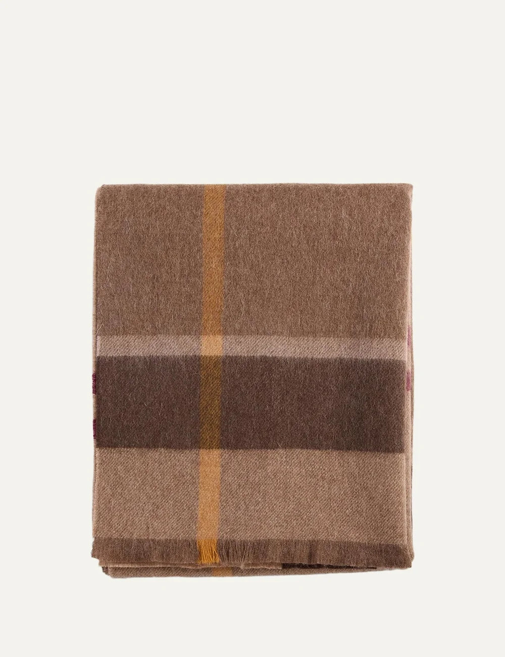 Barbour women Rosefield brown lambswool scarf with burgundy mustard oversized tartan pattern and fringed edges detail