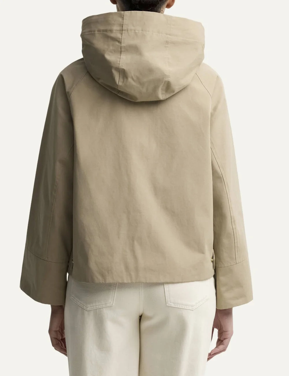 Barbour women Terrington beige showerproof jacket with brown corduroy collar detachable hood and utility pockets back