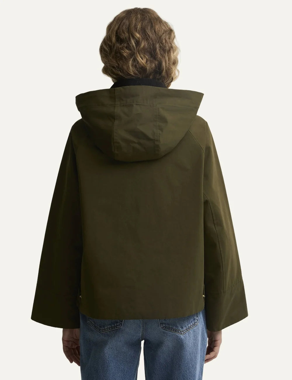 Barbour women Terrington olive showerproof jacket with dark brown corduroy collar detachable hood and utility pockets back