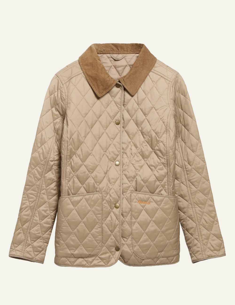 Barbour women's beige quilted jacket with brown corduroy collar