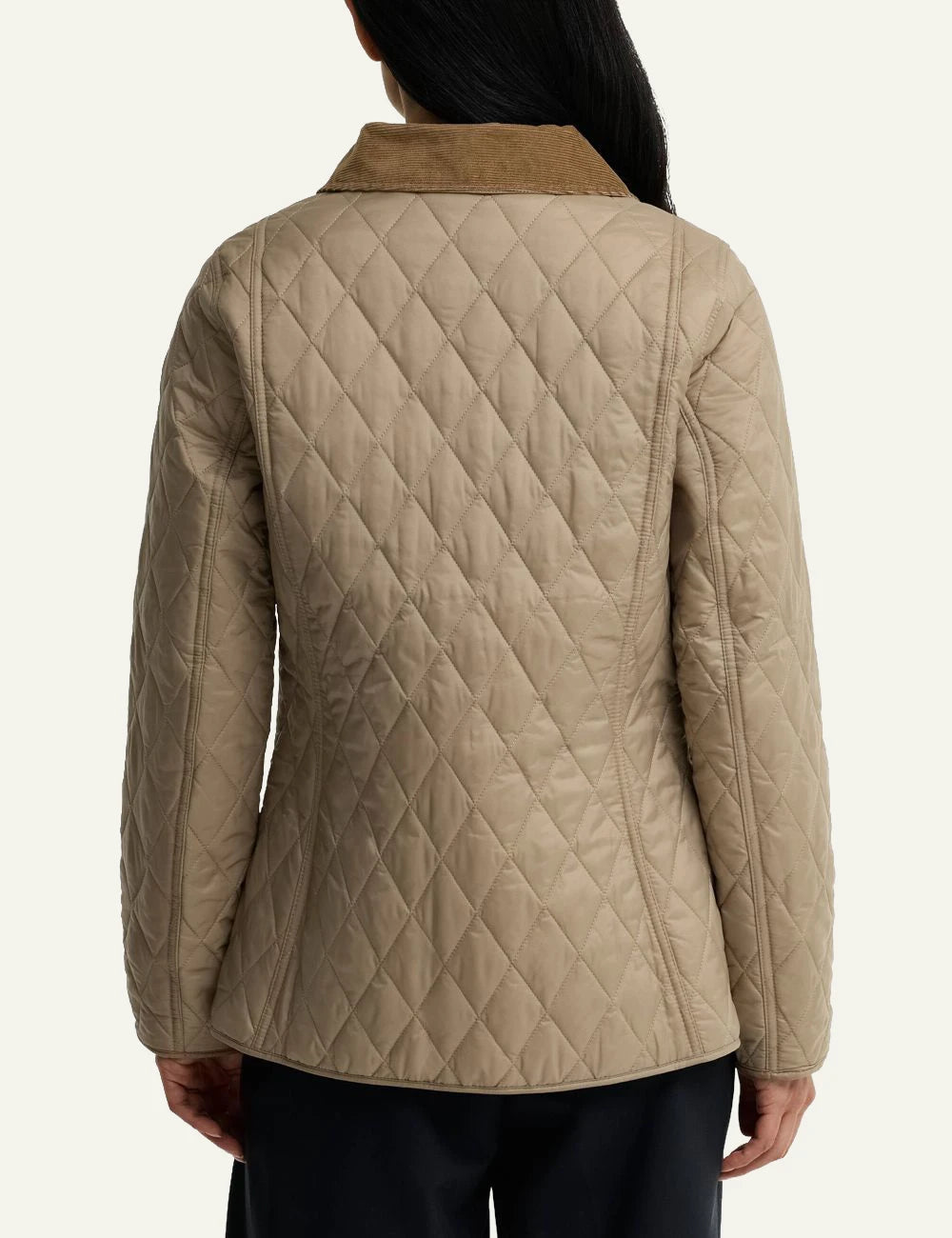 Barbour women's beige quilted jacket with brown corduroy collar back