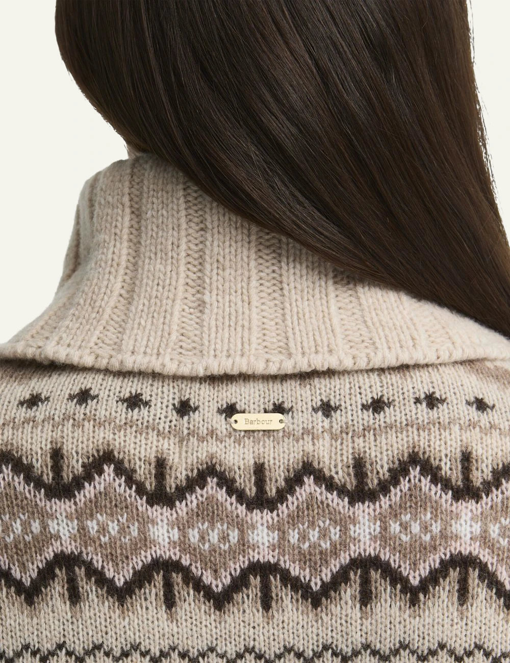 Women's Barbour beige wool-blend Fair Isle knitted roll-neck jumper back detail