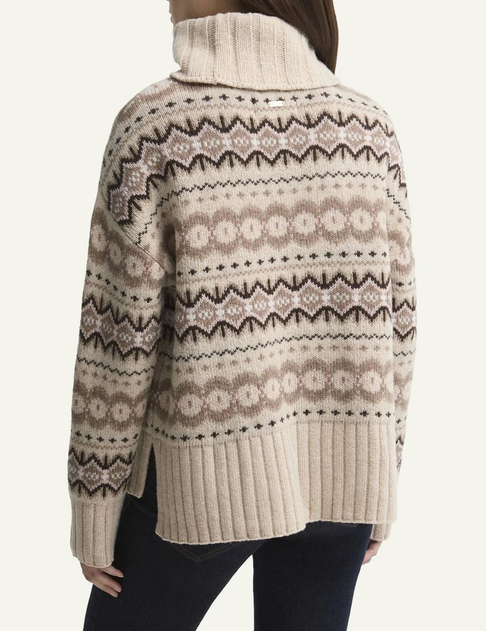 Women's Barbour beige wool-blend Fair Isle knitted roll-neck jumper back