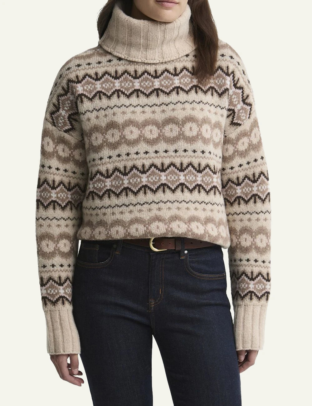 Women's Barbour beige wool-blend Fair Isle knitted roll-neck jumper model