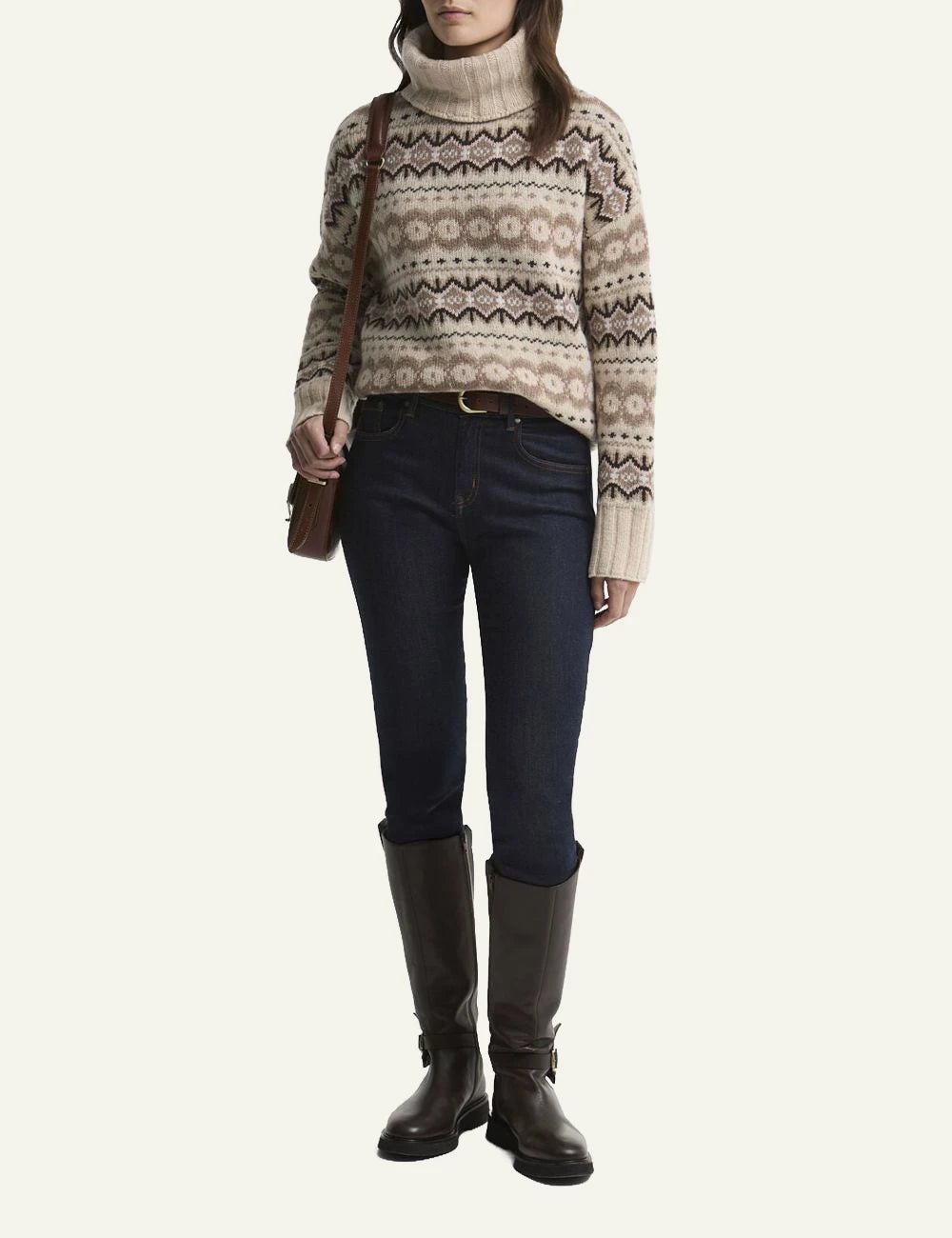 Women's Barbour beige wool-blend Fair Isle knitted roll-neck jumper full boy