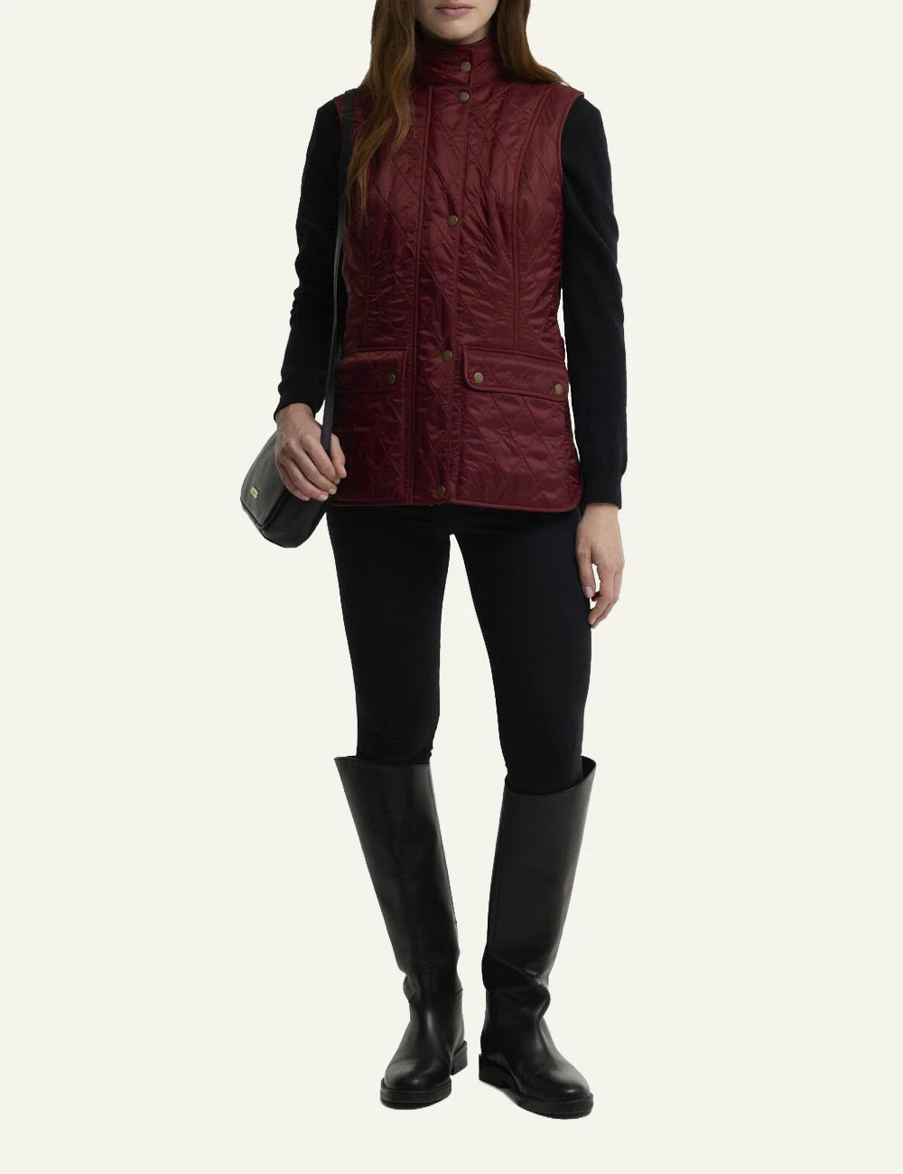 Barbour women's burgundy quilted gilet with fleece lining full body