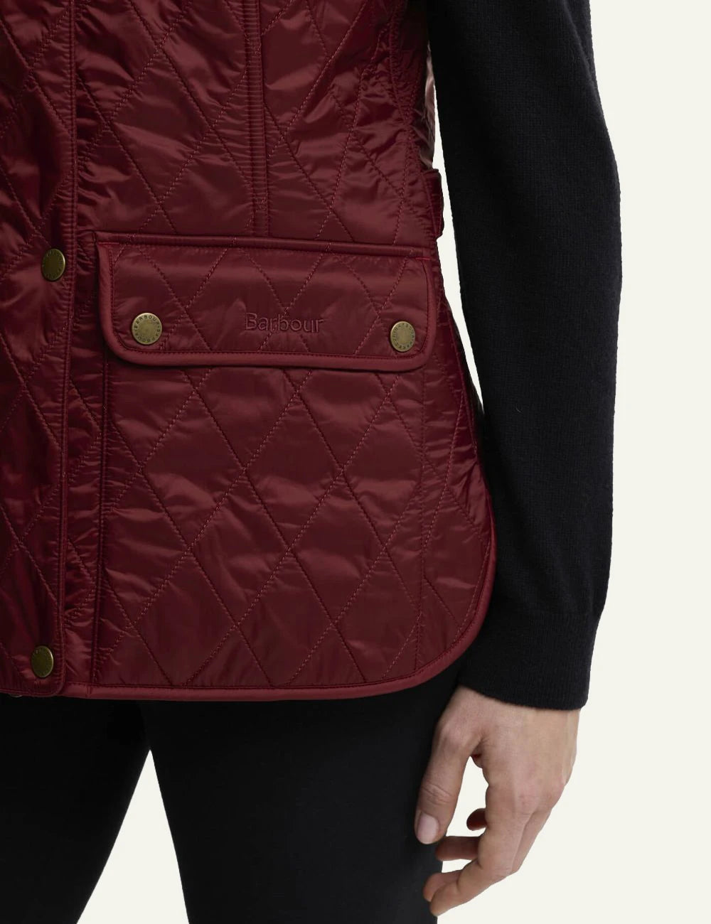 Barbour women's burgundy quilted gilet with fleece lining pocket