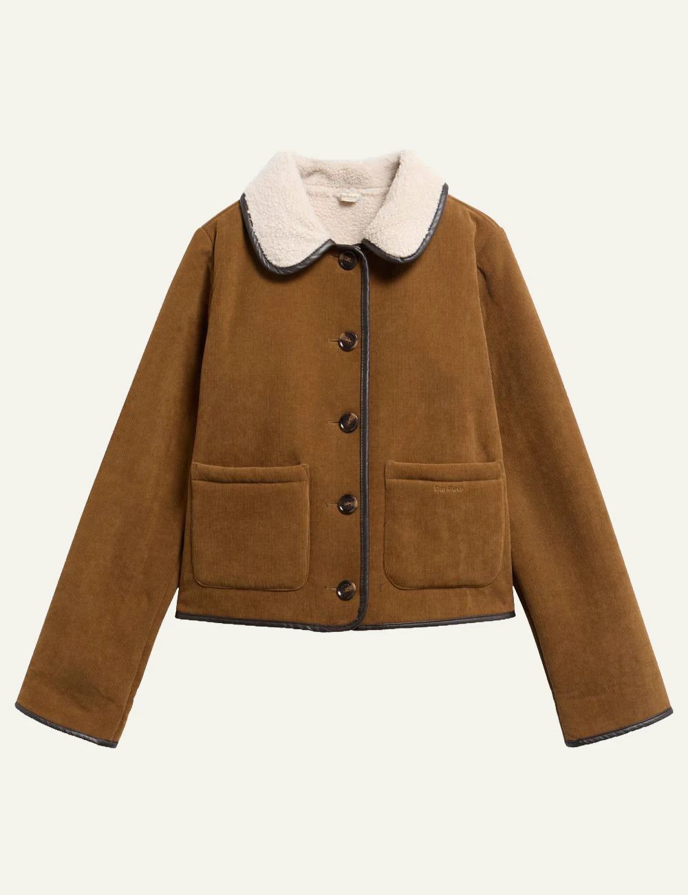 Women's Barbour caramel brown corduroy jacket with cream fleece collar