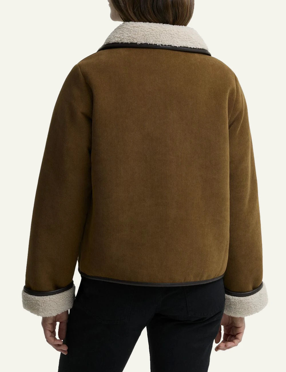 Women's Barbour caramel brown corduroy jacket with cream fleece collar back