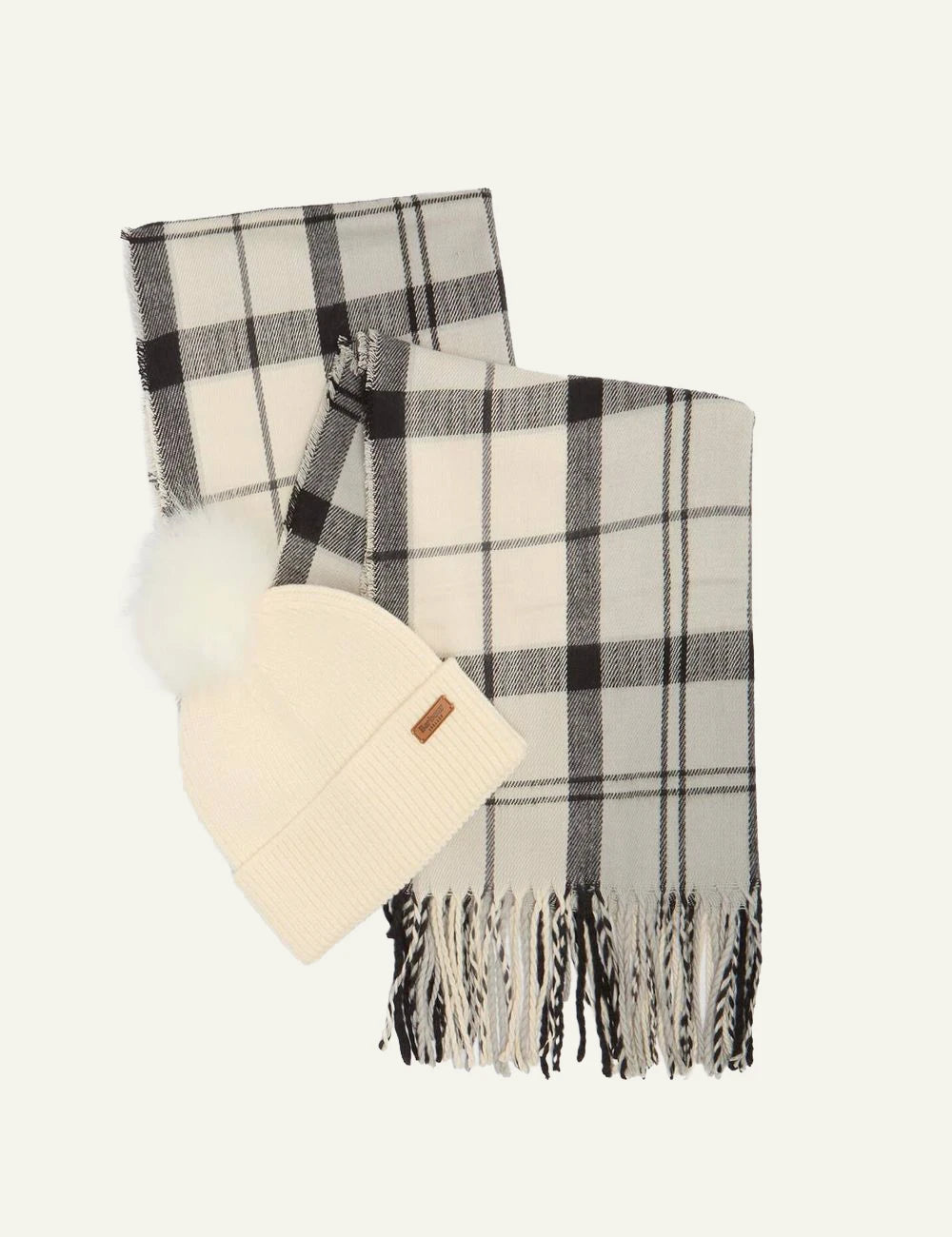 Barbour women's cream beanie and tartan scarf gift set