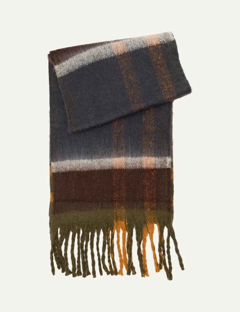 Barbour women's multicolour tartan scarf with oversized tassel fringe