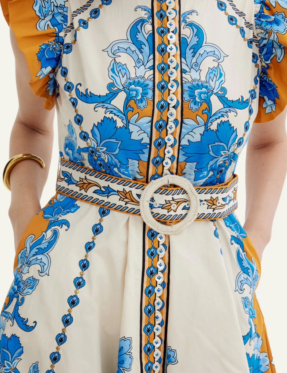 Baronessa Dress Scarlet Poppies mini dress blue print front detail view