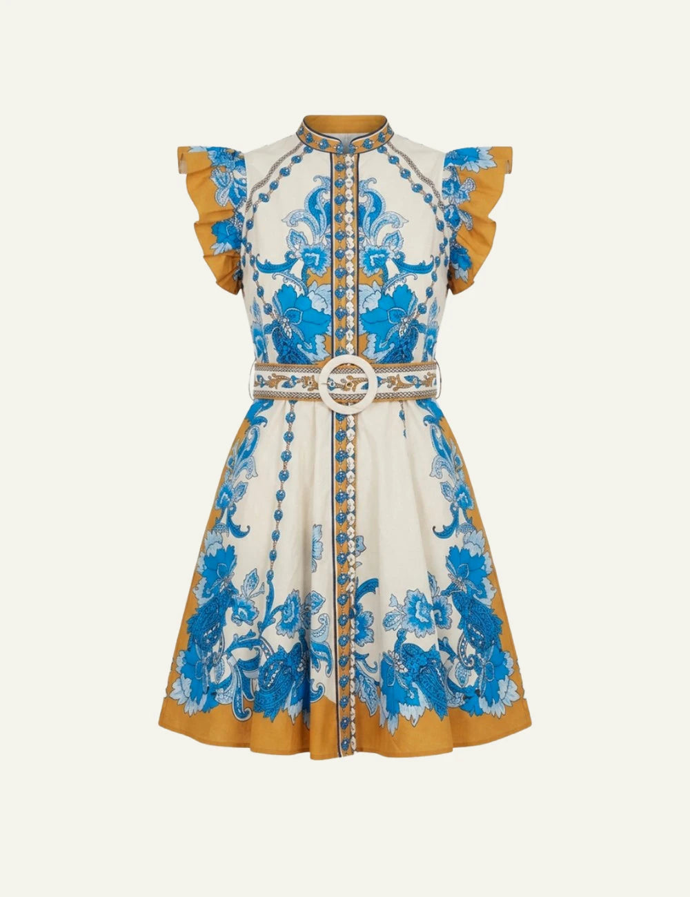 Baronessa Dress Scarlet Poppies mini dress blue print front flat view