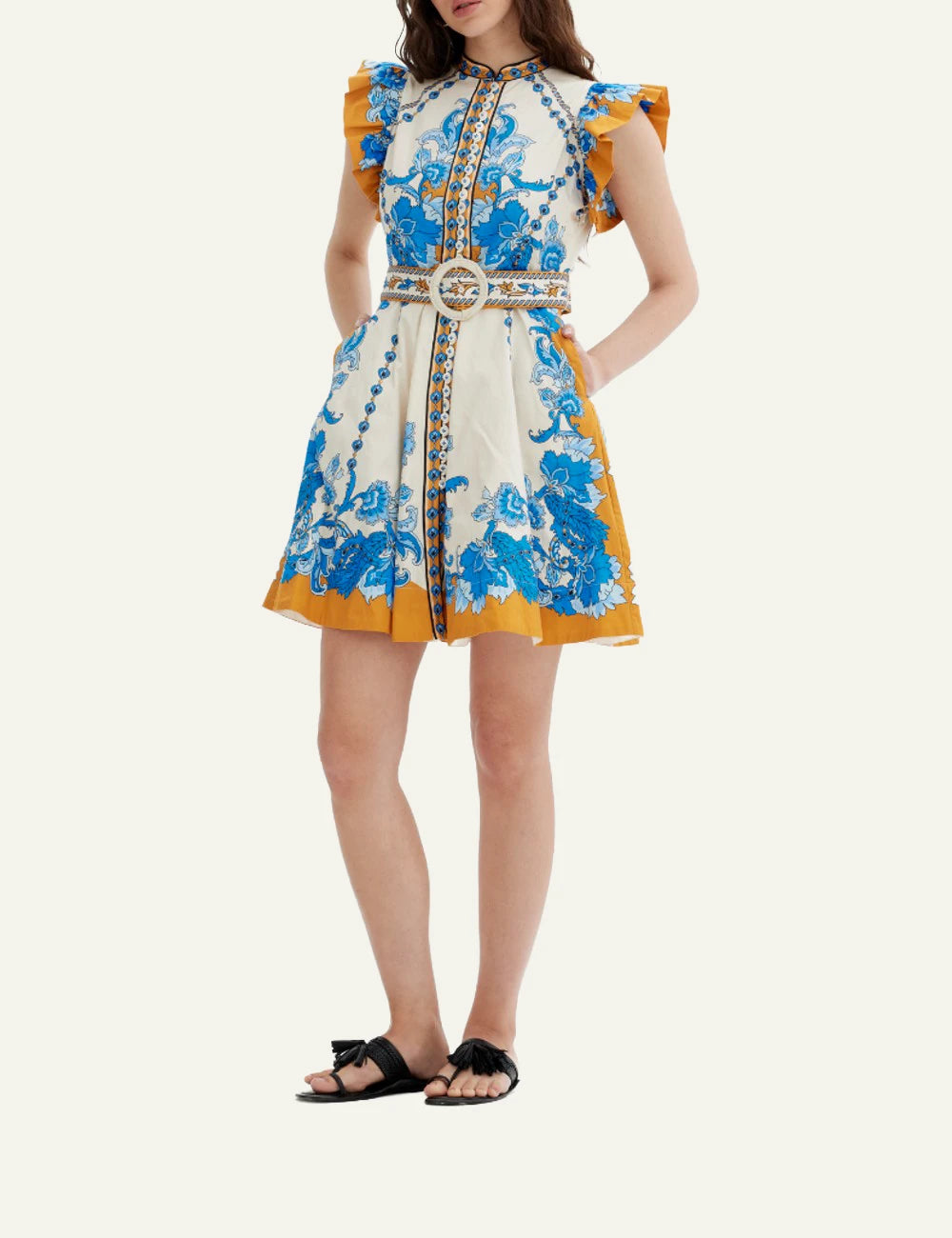 Baronessa Dress Scarlet Poppies mini dress blue print front full body view