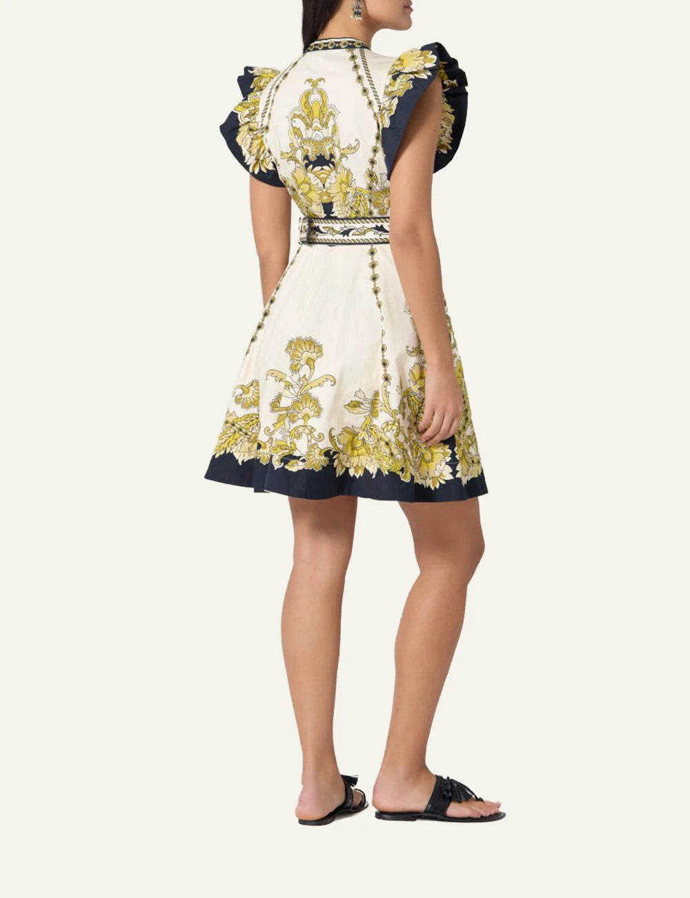 Baronessa Dress Scarlet Poppies mini dress yellow floral back view