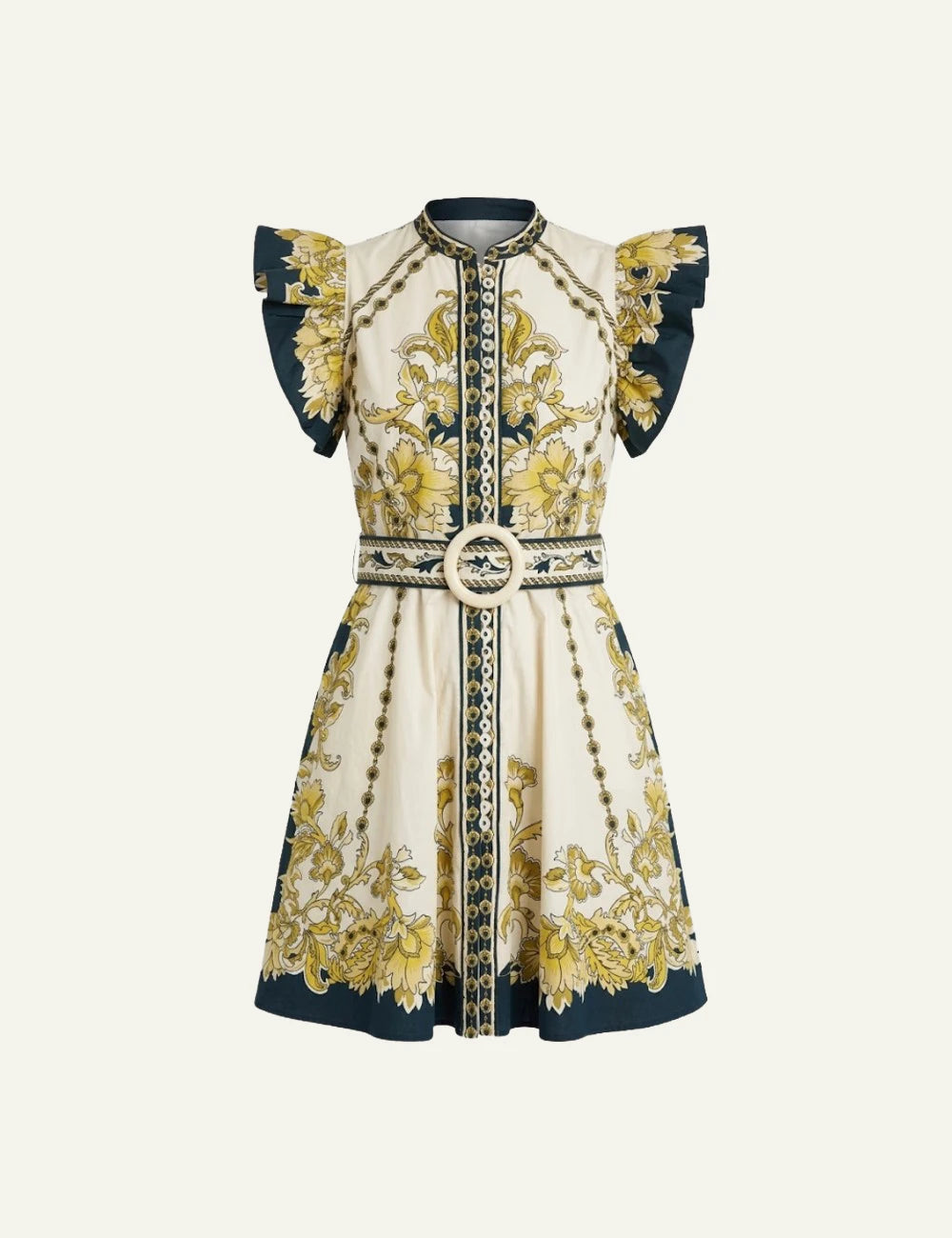 Baronessa Dress Scarlet Poppies mini dress yellow floral front flat view