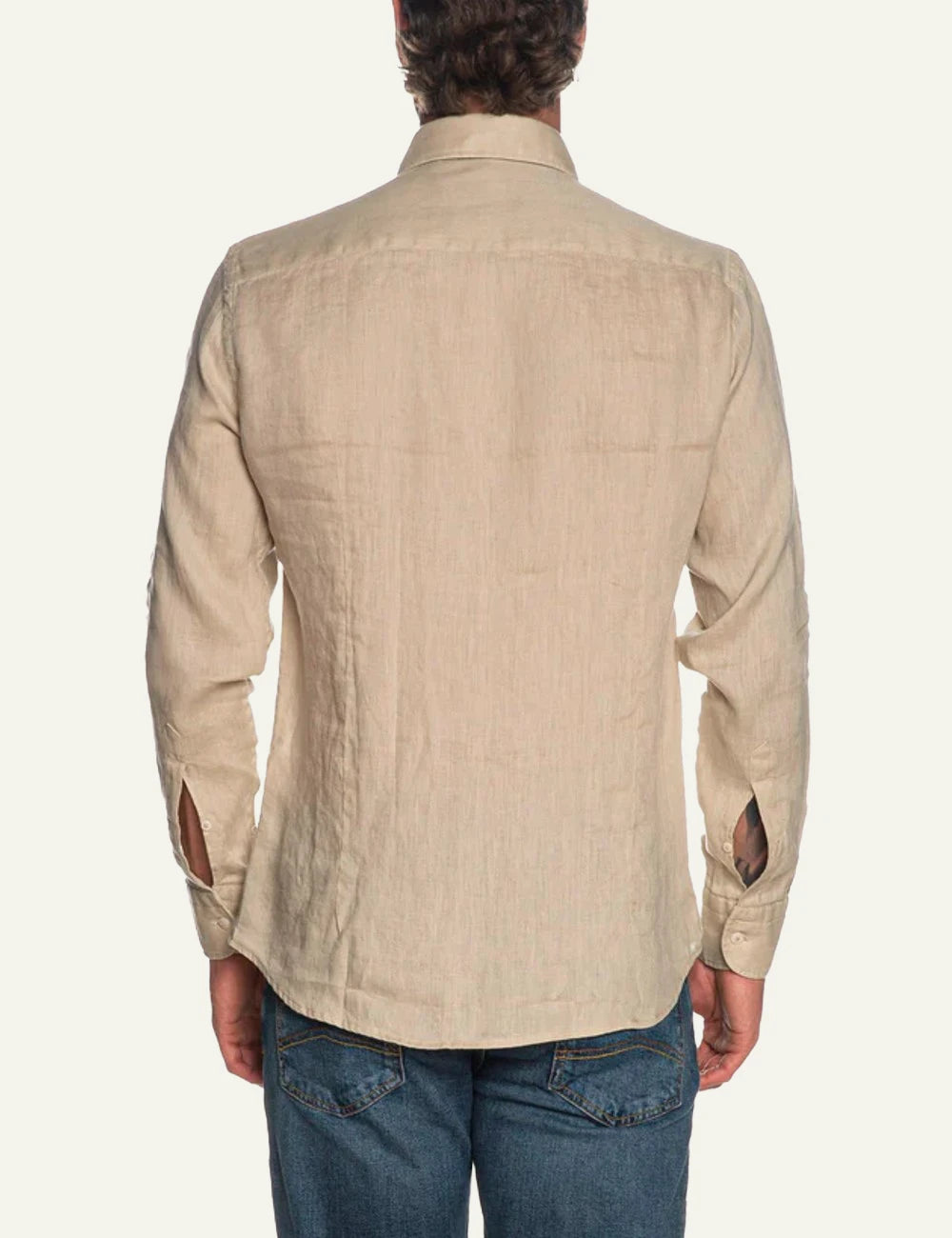 Bastoncino linen shirt beige long sleeve back model view