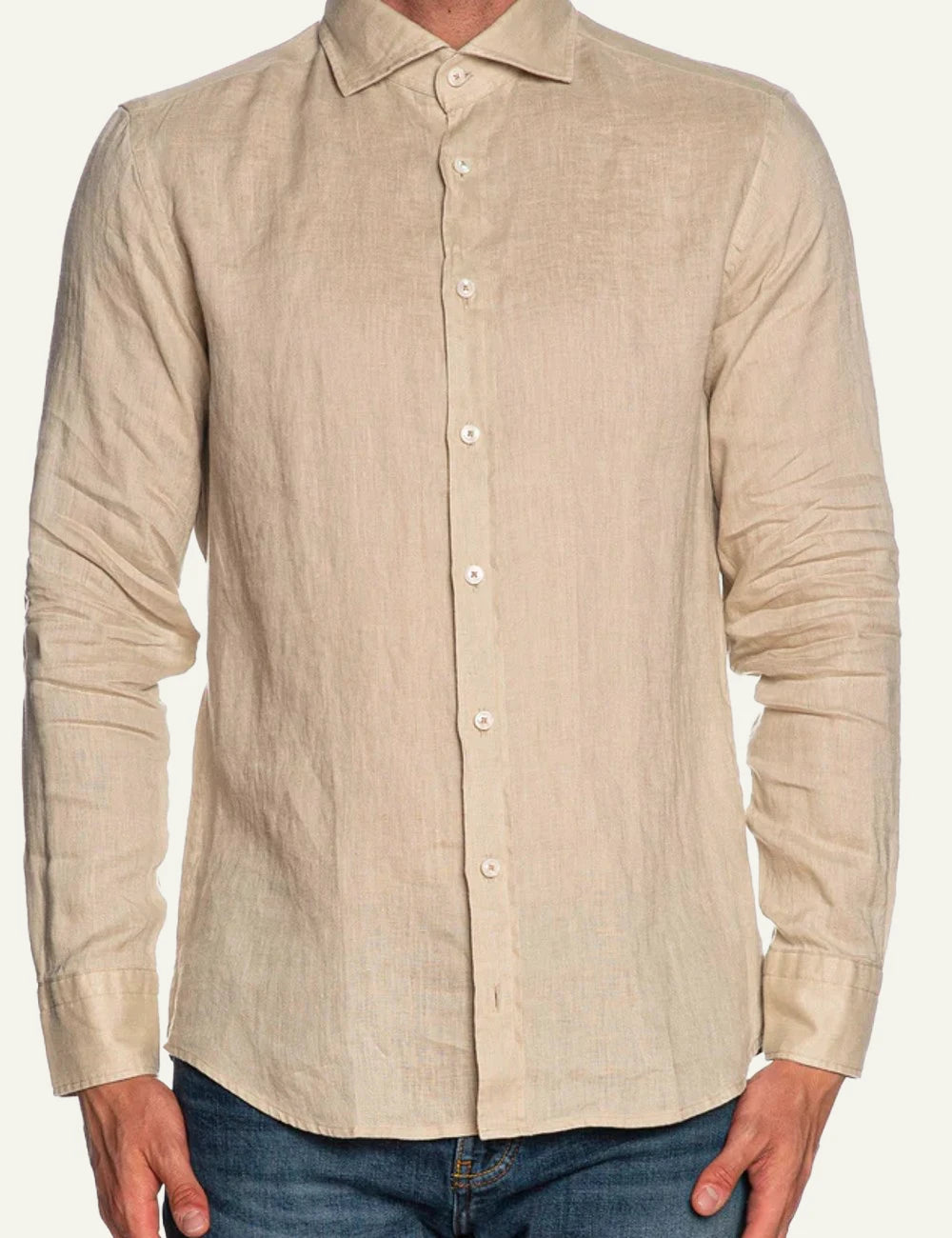 Bastoncino linen shirt beige long sleeve front model view