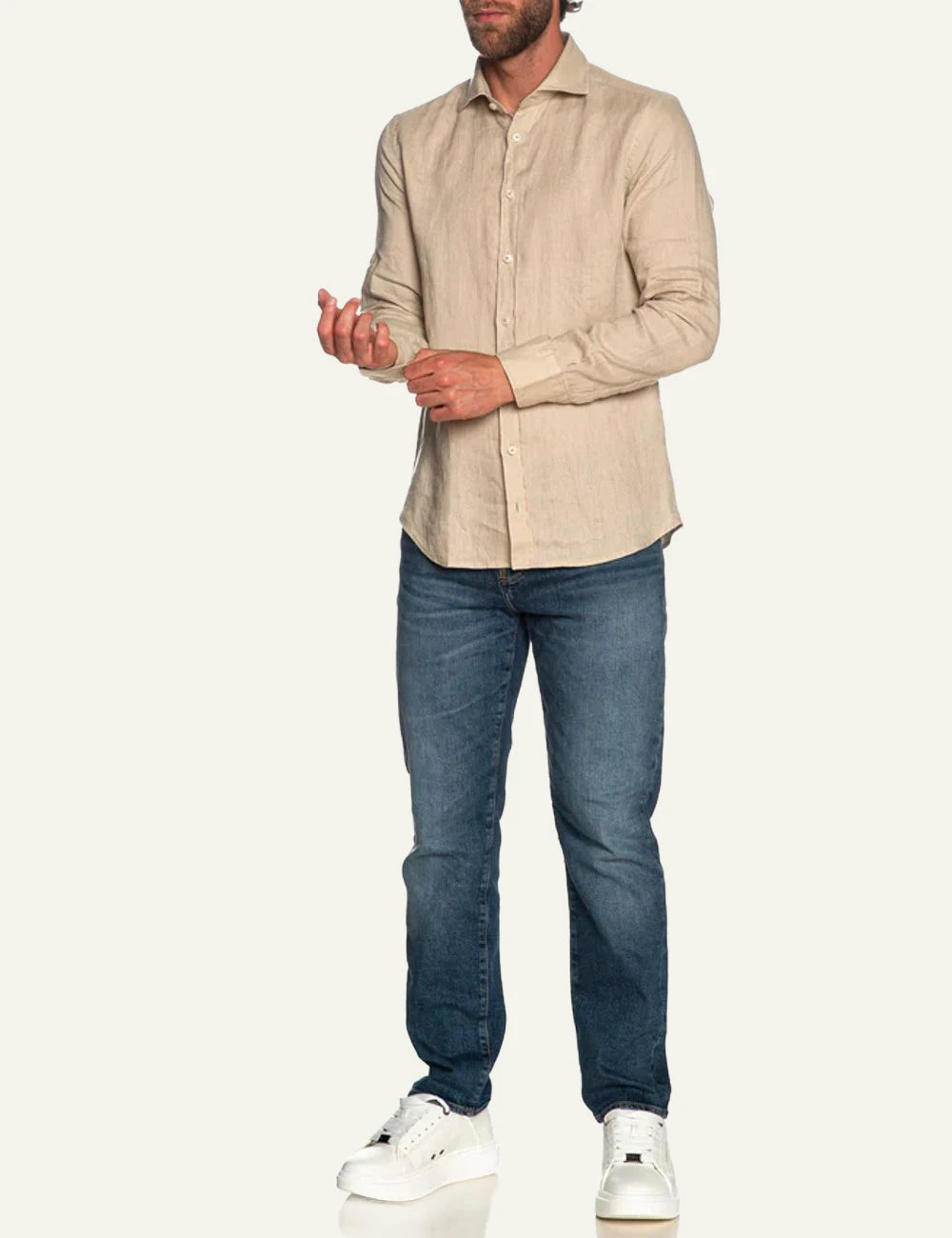 Bastoncino linen shirt beige long sleeve front full body model view