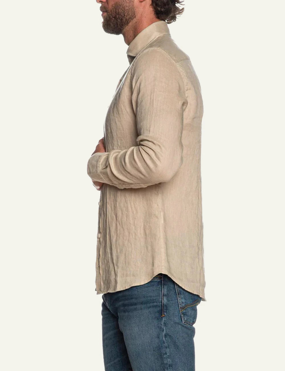 Bastoncino linen shirt beige long sleeve side model view