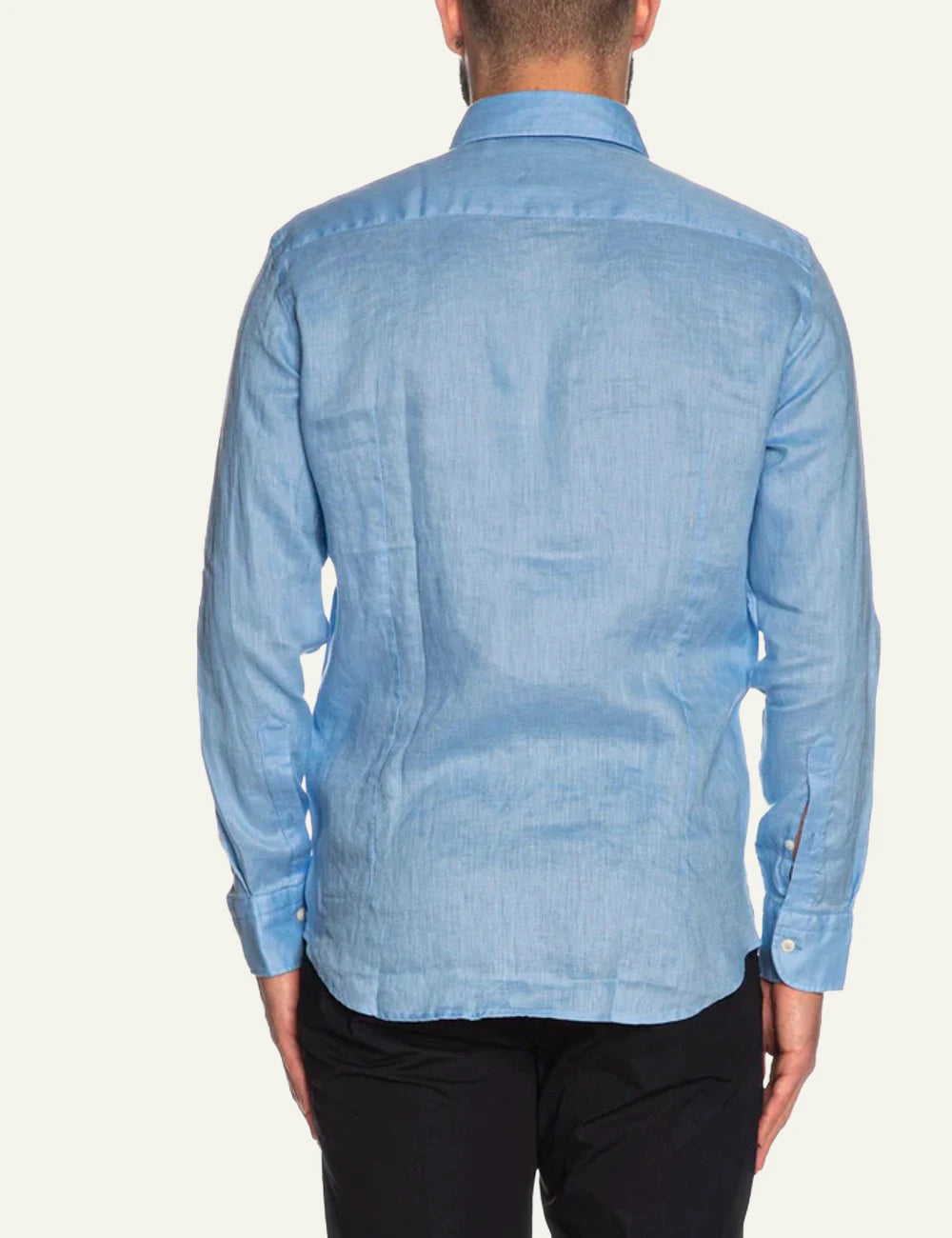 Bastoncino linen shirt light blue long sleeve back view