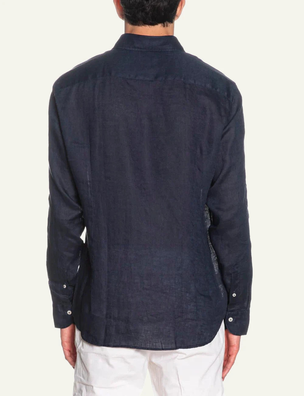 Bastoncino linen shirt navy long sleeve back view