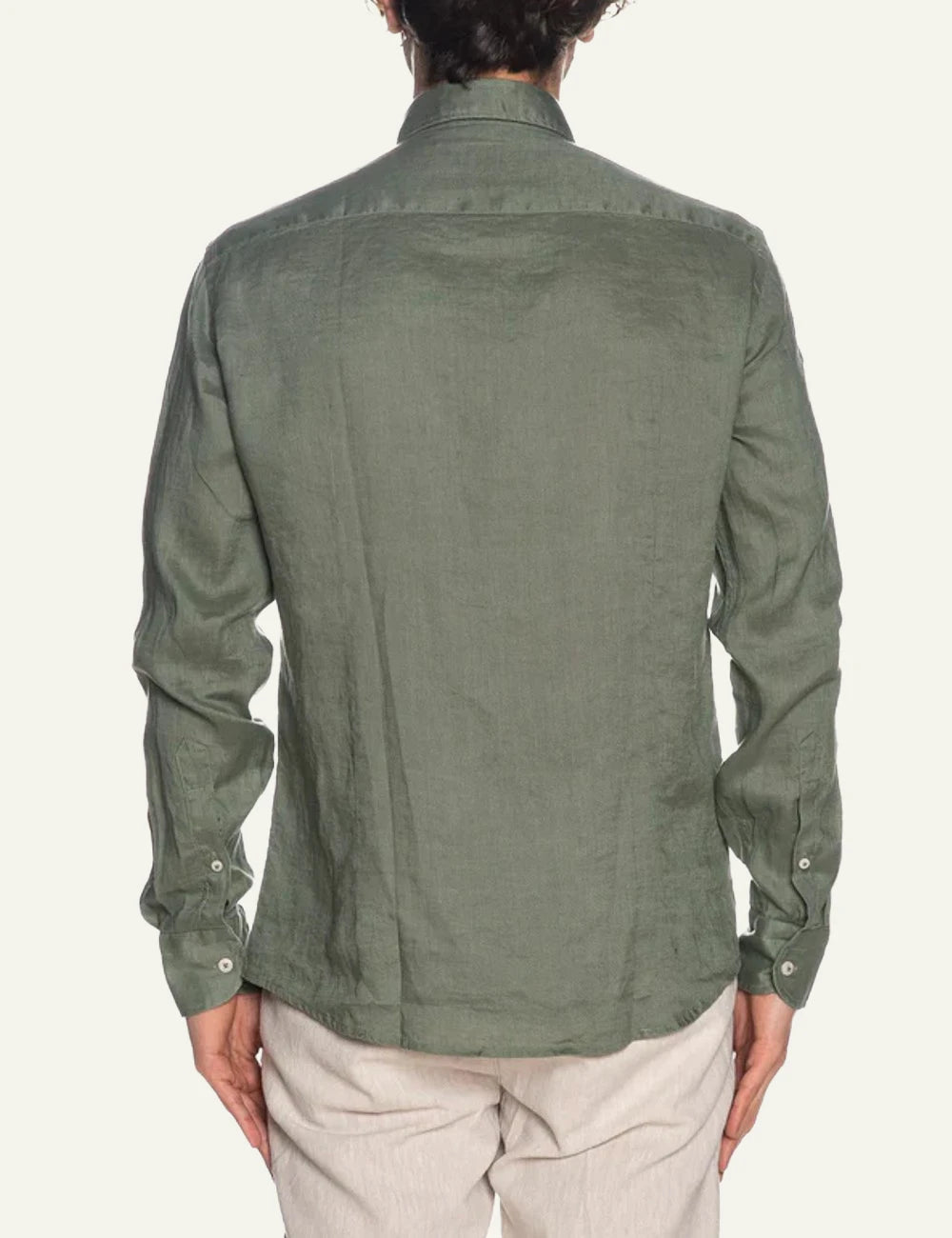 Bastoncino linen shirt olive green long sleeve back view