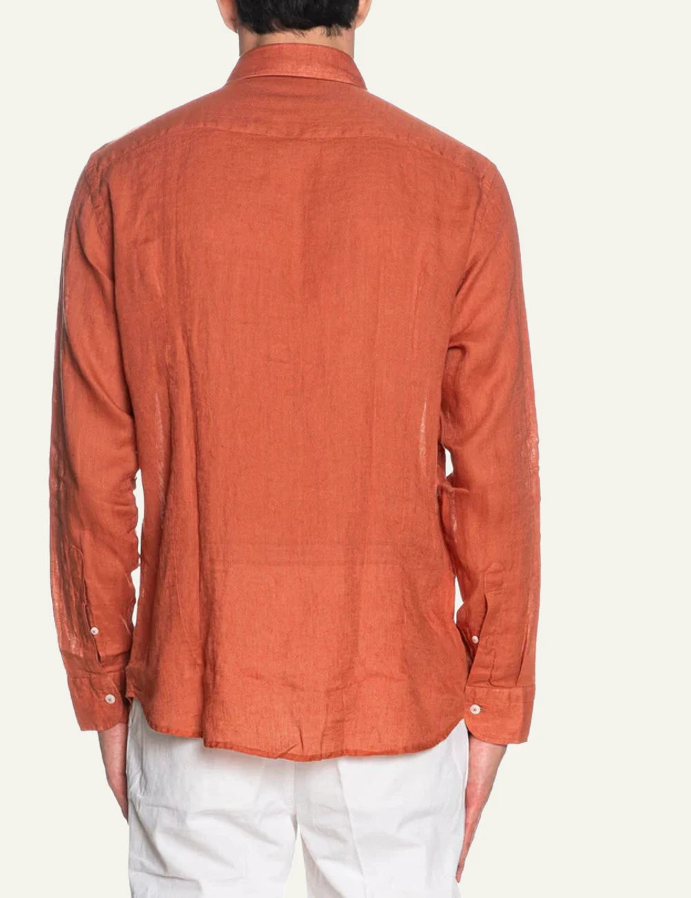 Bastoncino linen shirt orange long sleeve back view