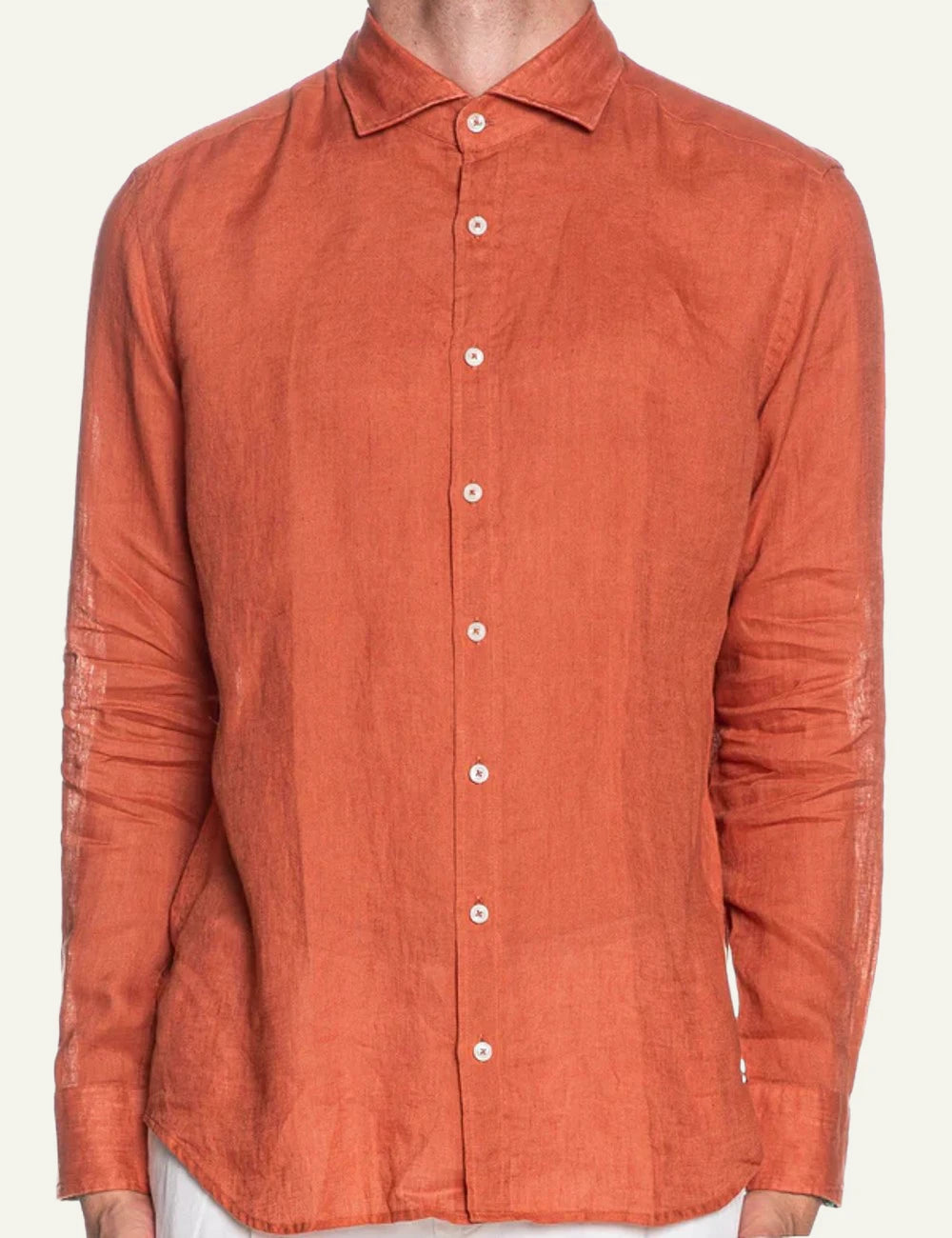 Bastoncino linen shirt orange long sleeve front view