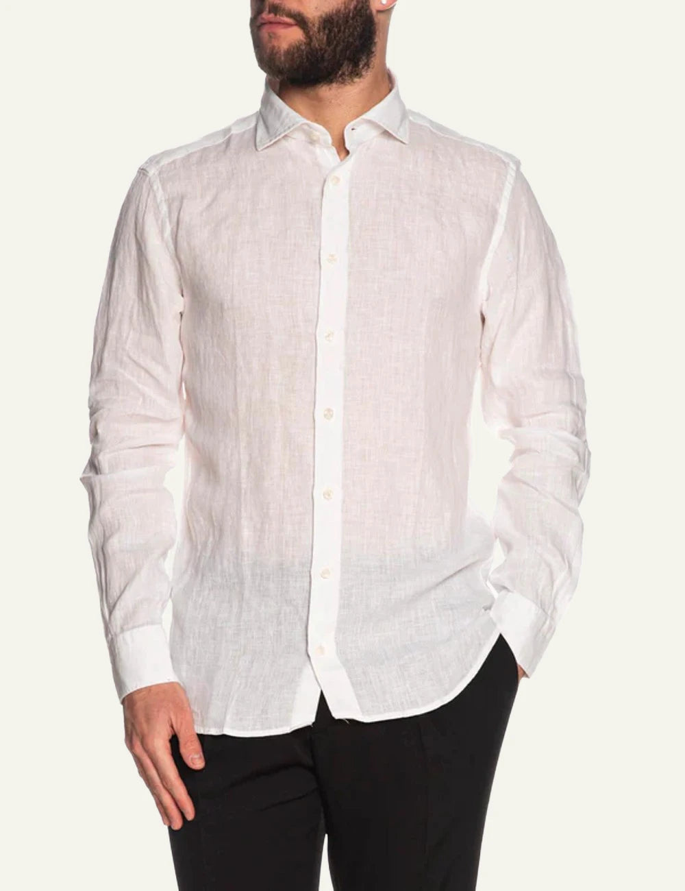 Bastoncino linen shirt white long sleeve front model view