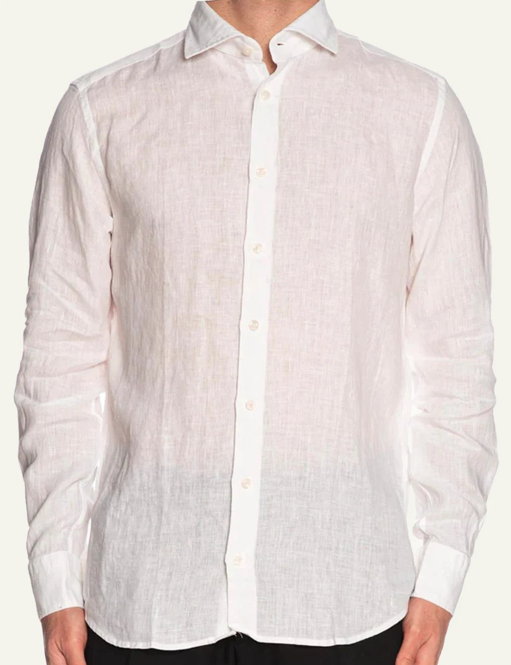 Bastoncino linen shirt white long sleeve front view