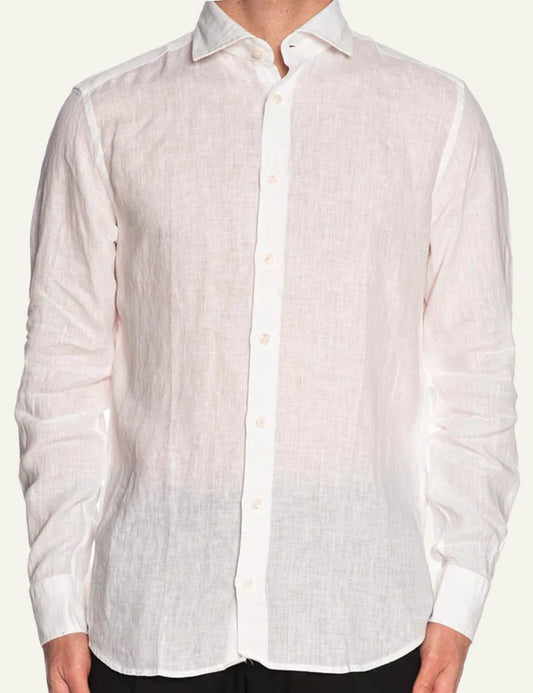 Bastoncino linen shirt white long sleeve front view