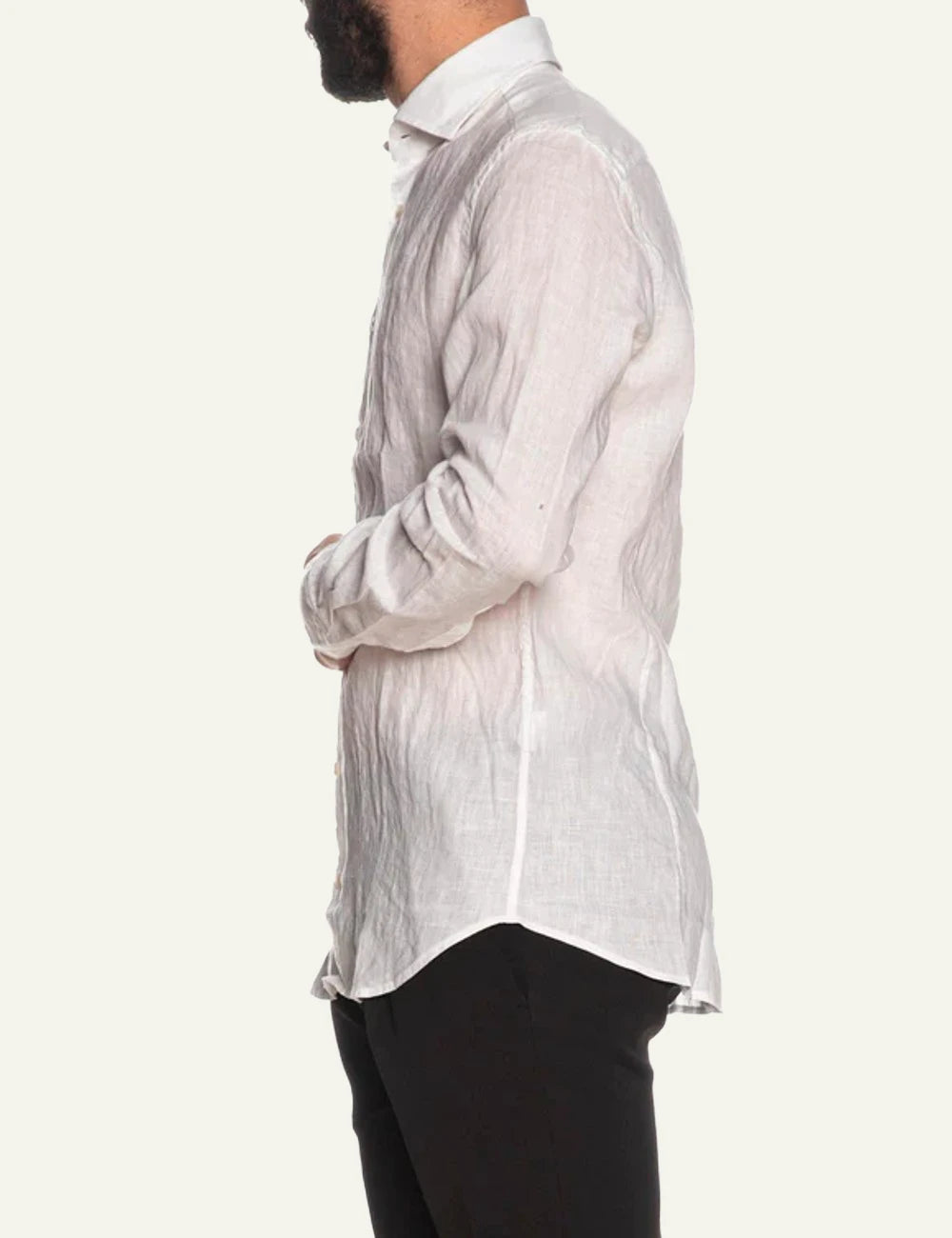 Bastoncino linen shirt white long sleeve side view