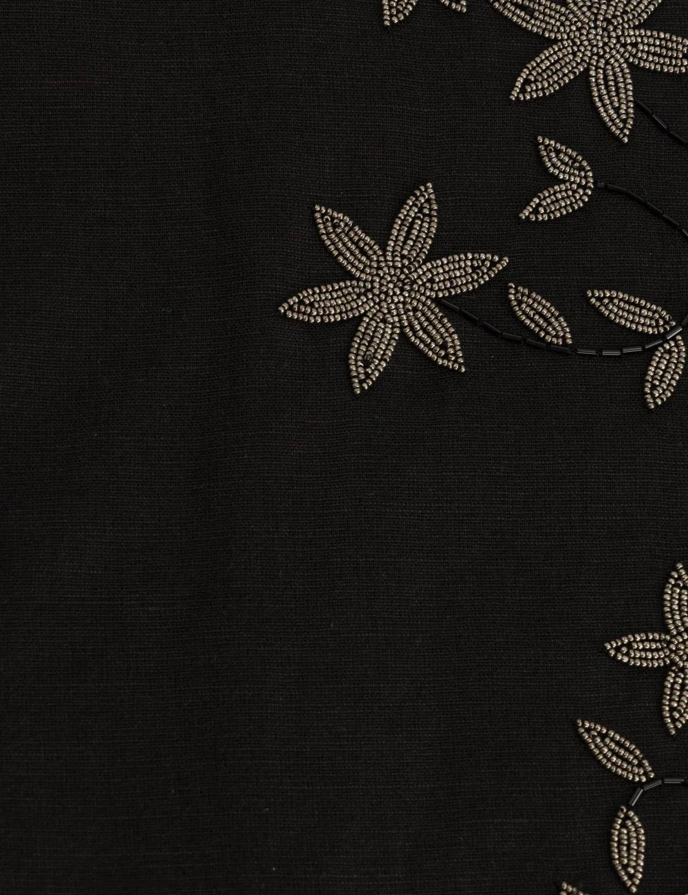 Men's Baziszt black cotton Snape shirt with hand-embroidered floral motifs, metal beads, button closure and front pockets detail