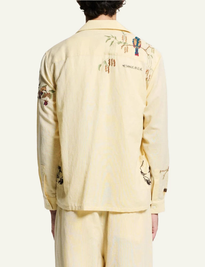 bazizst avian embroidery shirt beige long sleeve back view