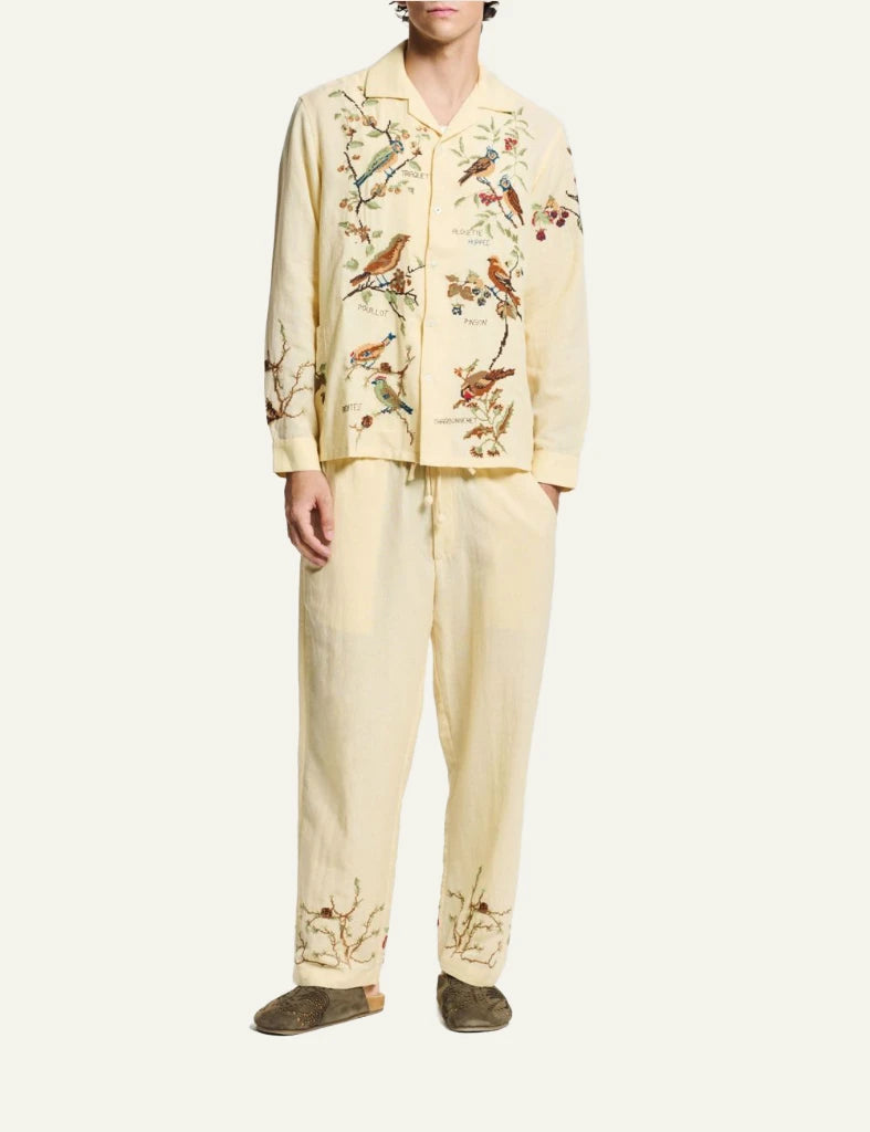 bazizst avian embroidery shirt beige long sleeve front full body view