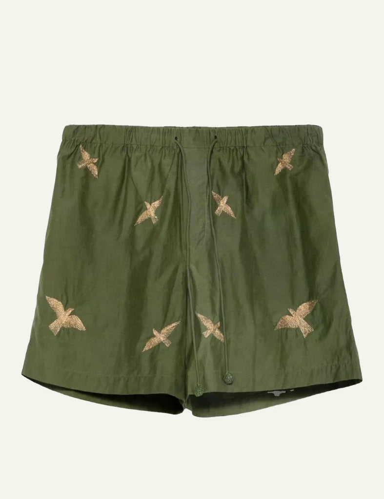 bazizst bird embroidery swim shorts khaki front view