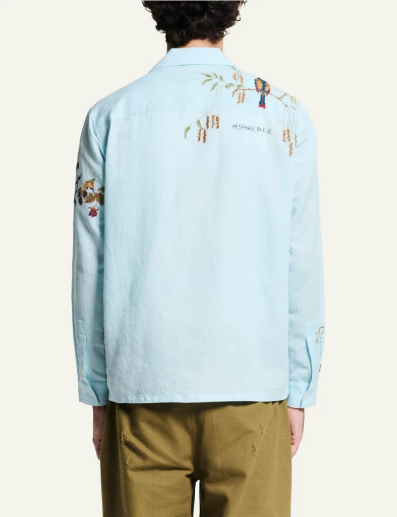 bazizst avian embroidery shirt light blue long sleeve back view