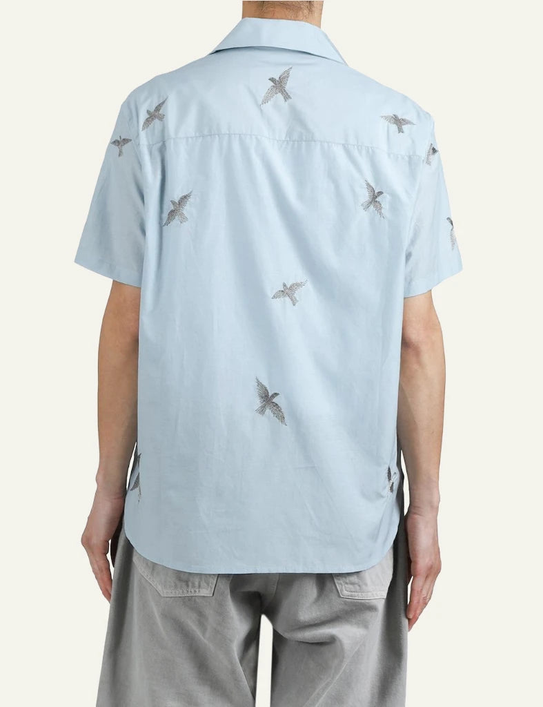 bazizst bird embroidery shirt light blue short sleeve back view