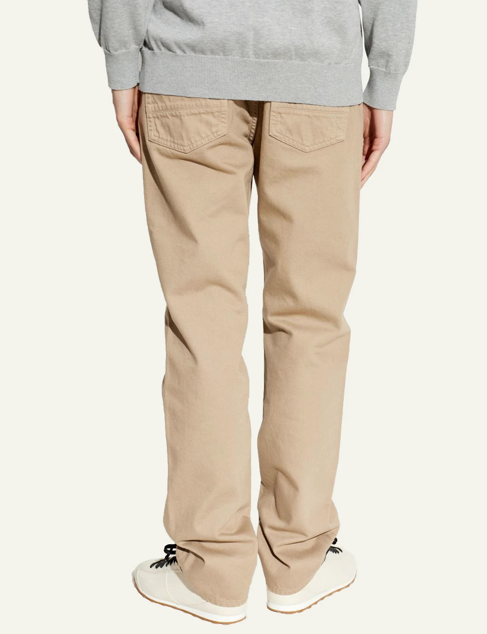 Beige straight leg cotton pants five pocket design back view