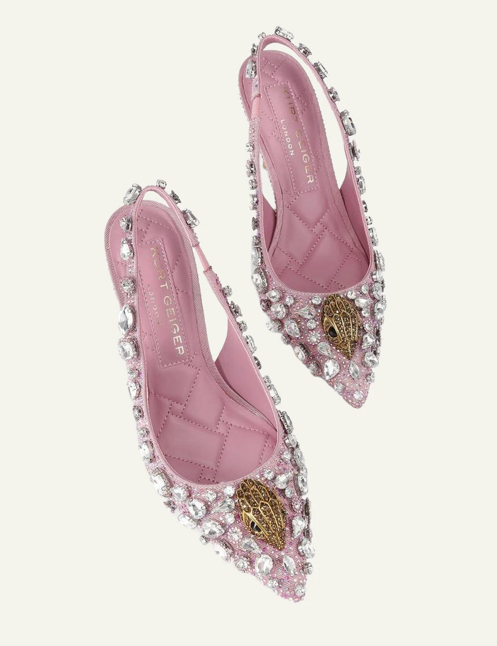 Kurt Geiger Belgravia slingback heels pale pink crystals top view