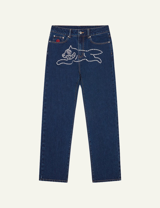 Billionaire Boys Club Icecream crystal running dog denim pants indigo front view