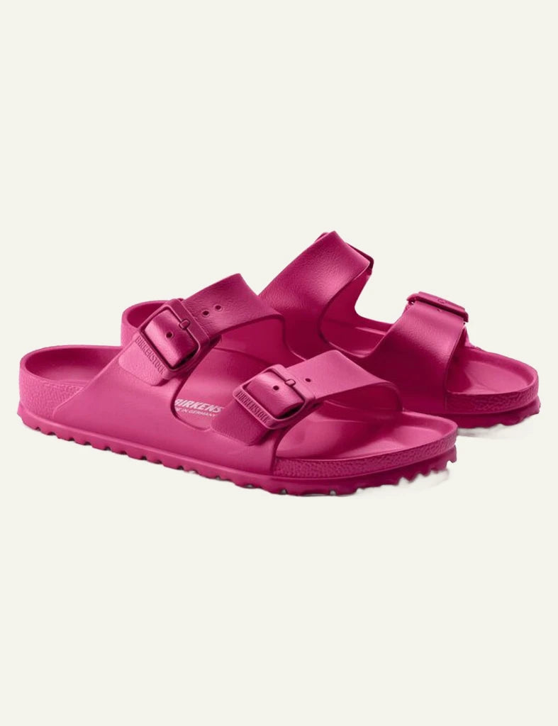 Birkenstock Arizona EVA beetroot purple slide sandal angled view