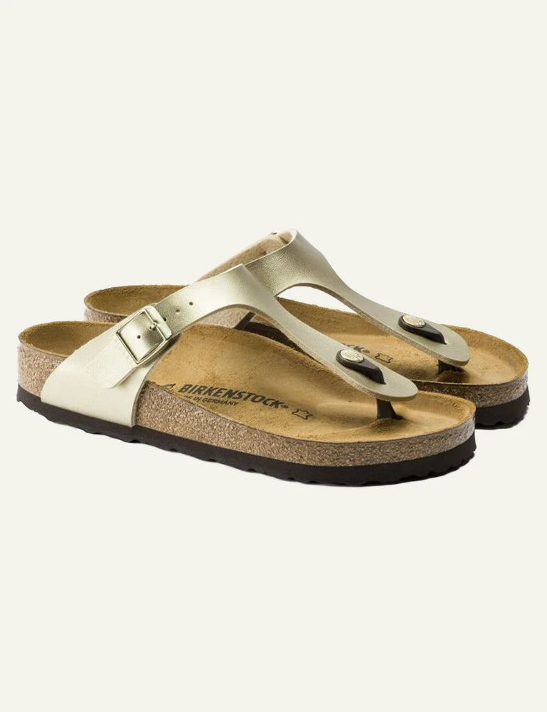 Birkenstock Gizeh BF gold metallic thong sandal profile view