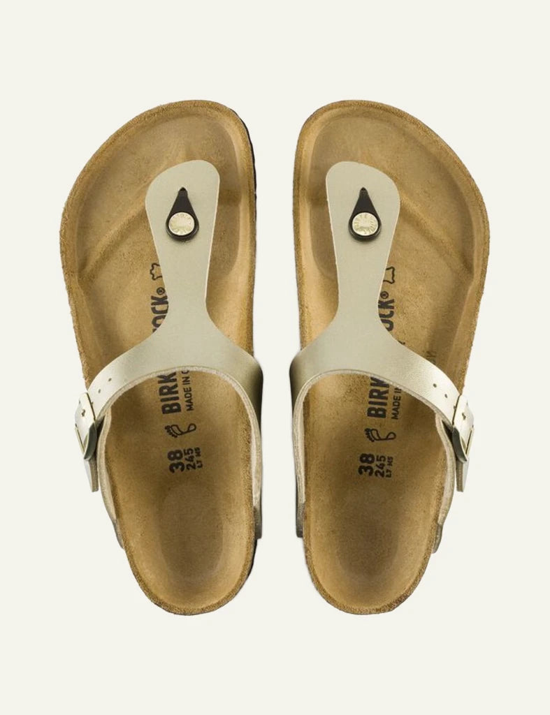 Birkenstock Gizeh BF gold metallic thong sandal top view