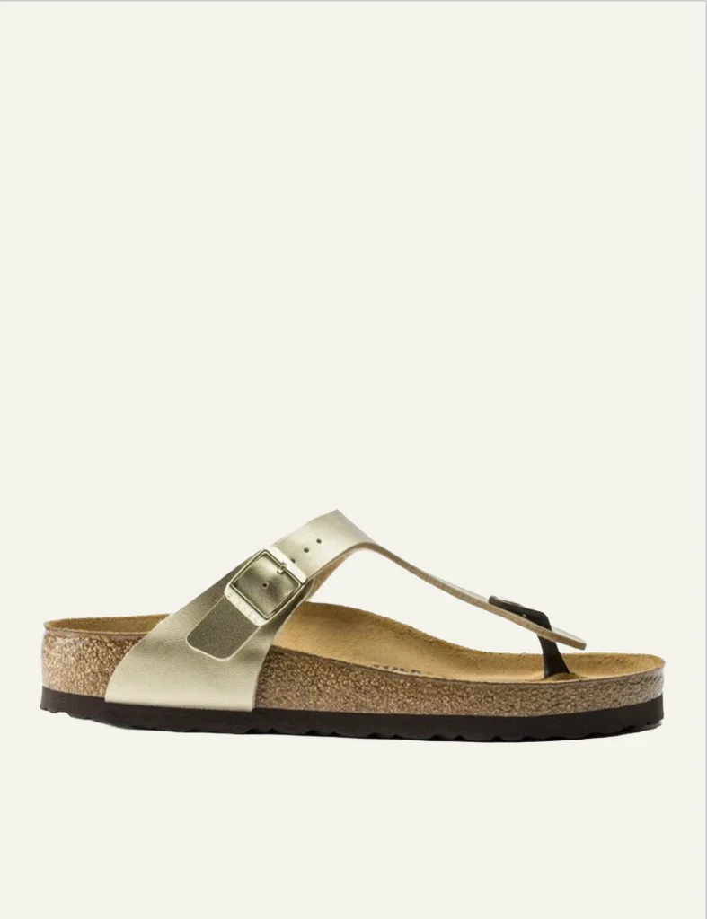 Birkenstock Gizeh BF gold metallic thong sandal side view