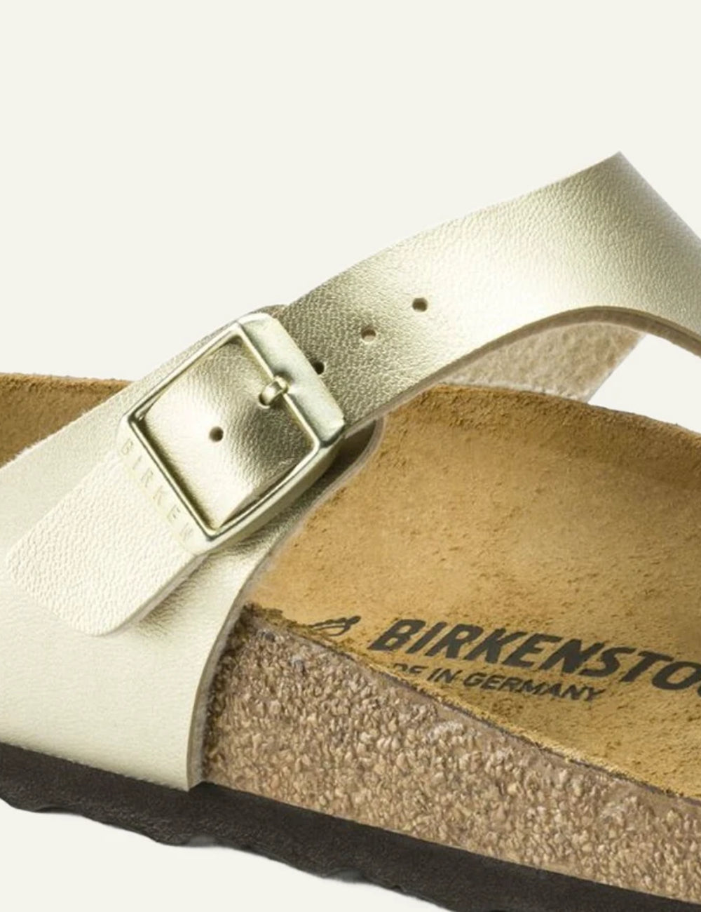 Birkenstock Gizeh BF gold metallic thong sandal side detail view