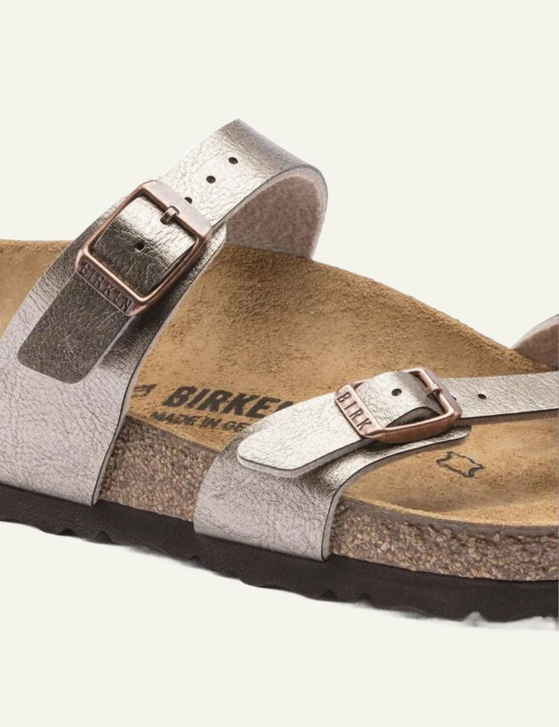 Birkenstock Mayari BF graceful taupe toe loop sandal side detail view