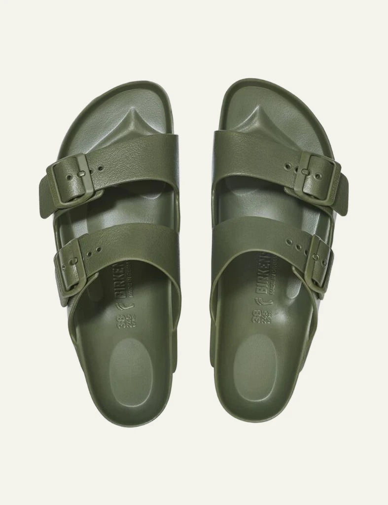 Birkenstock Arizona EVA khaki double strap slides top view